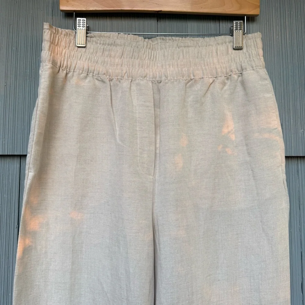 NWT H&M BEIGE KHAKI LINEN RAYON WIDE‎ LEG PANTS SIZE MEDIUM